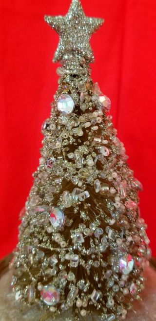 Vintage Silver Glitter Bottle Brush Christmas Tree with Silver Star Tree Topper 3