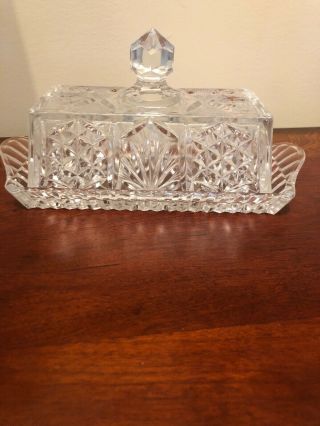 Vintage Heavy Pressed Crystal Glass Lid Covered Butter Dish