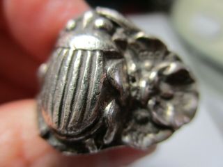 Sterling Silver 925 Estate Vintage Egyptian Scarab Flower Heavy Ring Size 7.  25