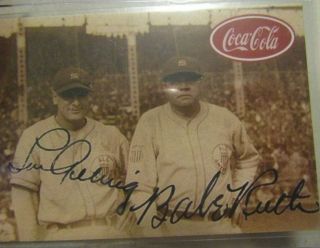 Vintage Coca - Cola Baseball Card Autographed Babe Ruth And Lou Gehrig
