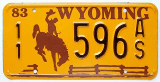 Vintage Nos Wyoming 1983 License Plate 596 Cowboy,  Bucking Horse,  Rodeo