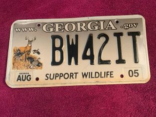 Georgia License Plate Vehicle Tag Ga Support Wildlife Deer Quail Aug 2005 Bw42it