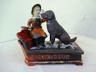 Antique Cast Iron Speaking Dog Mechanical Bank Coin Money Box Rare Collectible F