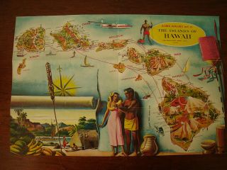 Old Vintage 1961 Hawaiian Aloha Airlines Comic Cartoon Hawaii Map Brochure