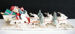 Putz Japan Vintage Christmas Santa In Sleigh With Reindeer 10 " Long