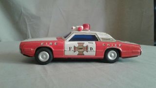 Vintage Tin Toy 7 " Fire Chief Car Ford Thunderbird Bandai Japan Friction