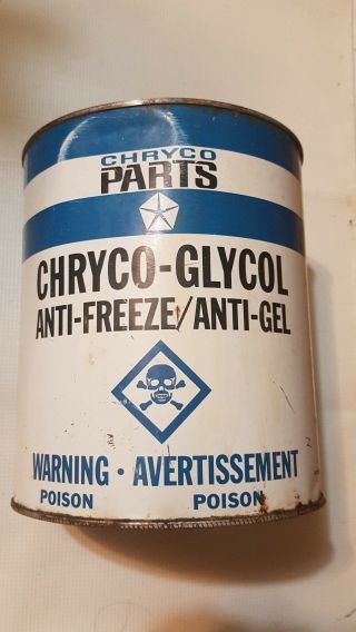 Vintage Chryco Antifreeze Tin Can,  By Chrysler,  Skull Bones Logo,  1 Gallon