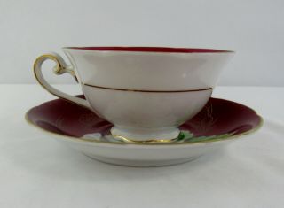 Vintage Trimont China " Hibiscus Flower " Teacup And Saucer - Occupied Japan