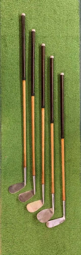 Set Of Antique Hickory Wood Shaft H & B Hinsdale Matched Irons
