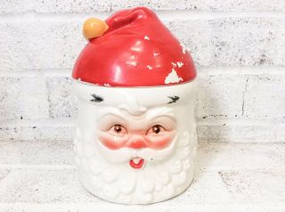 Vintage Christmas Santa Head Treat Candy Cookie Jar Music Box Musical 3 Face