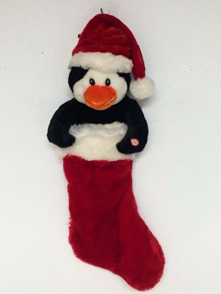 Vintage Dan Dee Animated Musical Plush Penguin Christmas Stocking 22 "