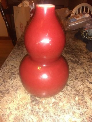 Tozai Home Red Double Gourd Pottery Vase Song De Boeuf Chinese Glaze Paper Label