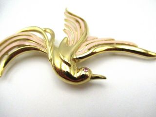 Vintage Signed Trifari Gold Tone And Pink Bird Of Paradise Brooch Large