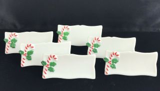 Vintage Christmas Place Card Setting Ceramic Name Plate - Set Of 6 - Candy Cane