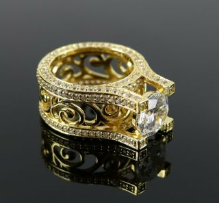Vintage 925 Sterling Silver Paj Cathedral Gold Tone Scroll Pave Size 6 Ring 9.  2g