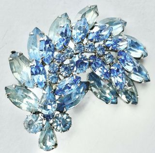 D&e Juliana Vintage Topaz Blue Marquise Rhinestone Flower Brooch Pin 237