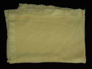Vintage Baby Blanket Yellow Acrylic Thermal Waffle Weave Nylon Trim Zig Zag