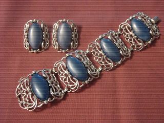 Vintage Sarah Coventry Demi All Blue Bracelet & Earring Set " Carousel " 1960