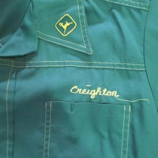Vintage 70s John Deere Shirt Snap Front Union Made Usa Embroidered Medium