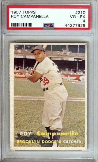 Roy Campanella 1957 Topps Vintage Baseball Card Graded Psa 4 Vg - Ex Dodgers 210
