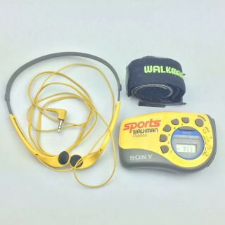 Vintage Sony Srf - M78 Yellow Sports Walkman Am Fm Radio Headset & Armband