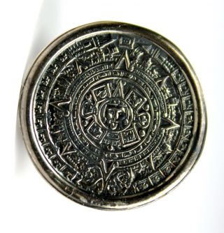 Vintage Signed Mexico 925 Sterling Silver Aztec Calendar Cufflinks Eagle 1