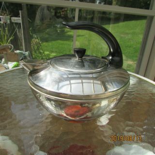 Vintage 1801 Revere Ware Teapot Tea Kettle Stainless Steel Mid Century Modern