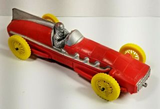 Vtg 50s Red & Silver 10 " Auburn Rubber Toy Indy Race Car W/ Yellow Tires Wheels