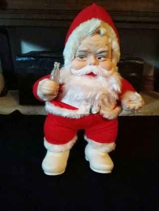 Vintage Rushton Coca Cola 16 Inch Stuffed Santa Red Outfit White Boots Vgc