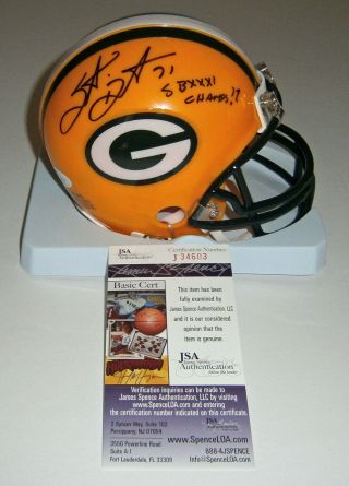 Packers Santana Dotson Signed Mini Helmet W/ Sb Xxxi Champs Jsa Autographed