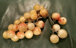 Vintage Italian Carved Alabaster Marble Stone Fruit Hand Painted Grapes Cluster