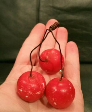 Vintage Italian Carved Alabaster Marble Stone Fruit Hand Painted - Red Cherries