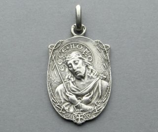Antique Religious Sterling Pendant.  Jesus Christ,  Crown Of Thorns.  Ecce Homo.