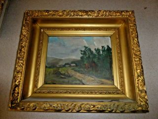 Antique Oil On Board Painting Landscape Unsigned Gilt Frame 10x7.  5 "