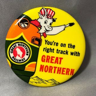 Great Northern Railway Railroad Rocky Vintage Pin On The Right Track Advertising