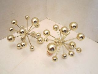2 Vintage Mid Century Sputnik Atomic Star Burst Silver Christmas Ornament Italy
