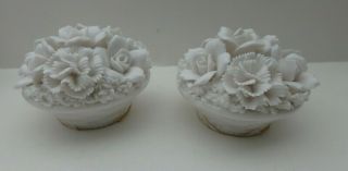 Vintage 2 White Porcelain Flower Basket Candle Holders Removable Centers