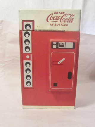Vintage Coca Cola In Bottles 10 C Vending Machine Coin Savings Bank/ Wood & Lock