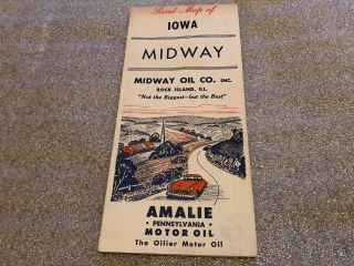 Vintage Iowa Midway Oil Co Road Map C.  1950 