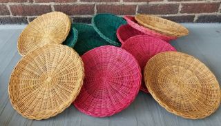 12 Pc Vintage Wicker Rattan Picnic Cookout Bamboo Paper Plate Holder