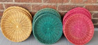 12 Pc Vintage Wicker Rattan Picnic Cookout Bamboo Paper Plate Holder 2