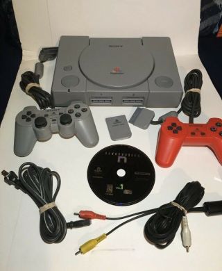 Vintage Sony Playstation Ps1 Gray Scph - 1001 1 Game Bundle