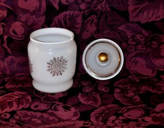 Vintage White Glass with Gold Trim Apothecary Vanity Powder Jar 2