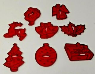 8 Vintage 1968 Christmas Plastic Cookie Cutters With Handle With Box