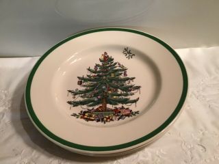 Vtg Spode Christmas Tree Set 3 Dinner Plates S3324 - A7 - 1938 Green Rim