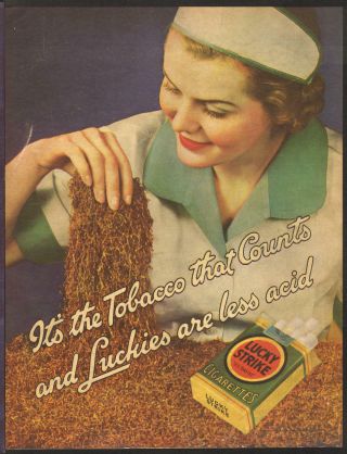 Lucky Strike Cigarettes Jun 1936 Less Acid Print Ad