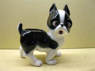 Vintage Boston Terrier Ceramic Planter Made In Japan