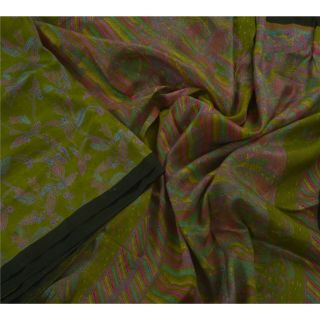 Tcw Vintage Green Saree 100 Pure Silk Printed Sari Craft 5 Yard Fabric