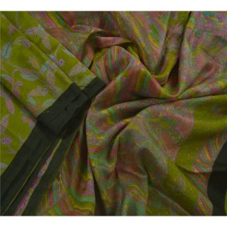 Tcw Vintage Green Saree 100 Pure Silk Printed Sari Craft 5 Yard Fabric 2