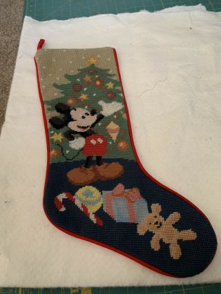 Vintage Walt Disney Mickey Mouse Needlepoint Christmas Stocking